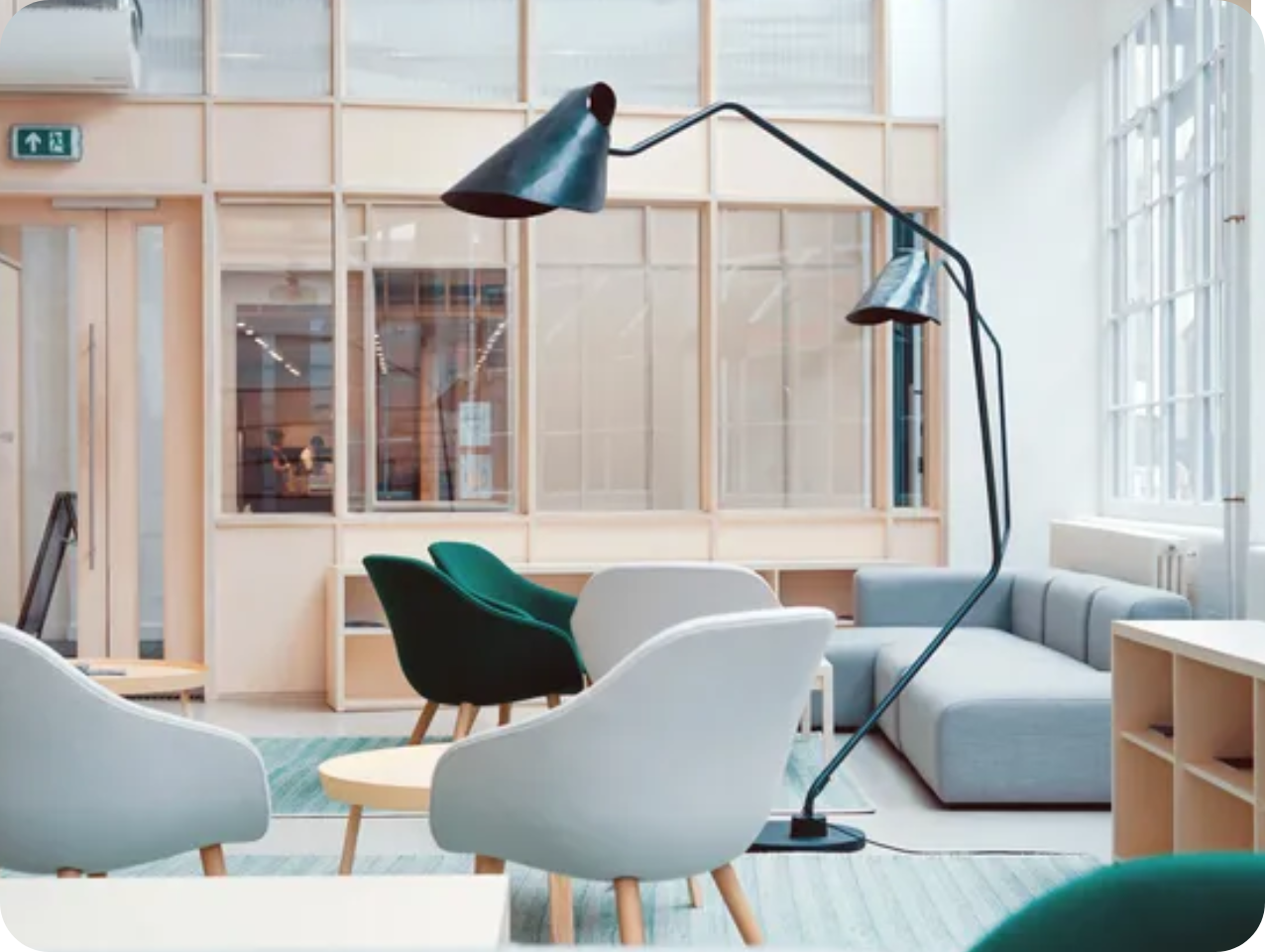 55555 A living room with many chairs and tables